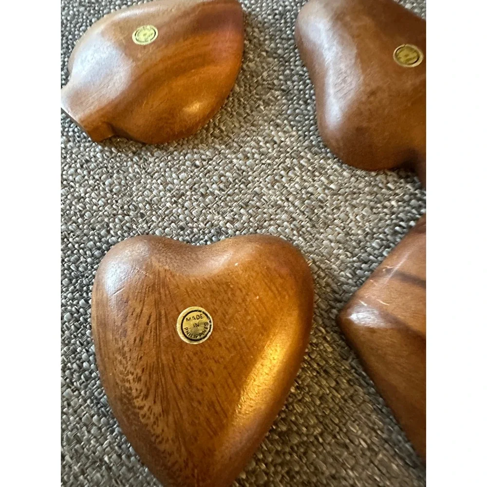 Vintage Set of 4‎ Wooden Trinket Dishes Heart Spade Club Diamond Small Bowls